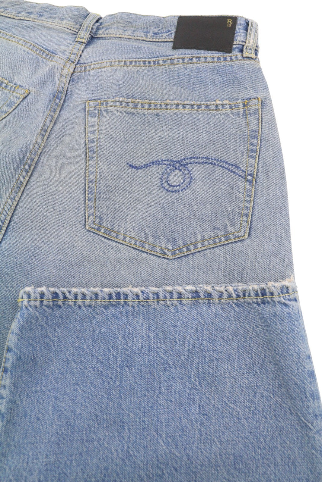 R13 Wayne moteriški džinsai su sąnariais ir keliais, 32 Merrin mėlyni, PF25 klostėmis, laisvi, RRP799 