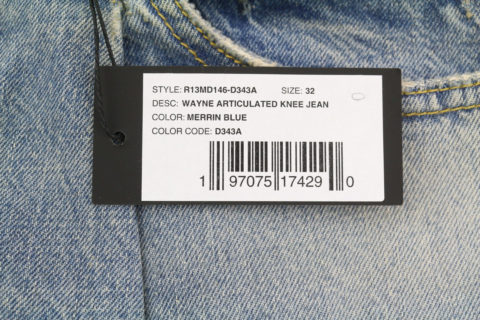 R13 Wayne moteriški džinsai su sąnariais ir keliais, 32 Merrin mėlyni, PF25 klostėmis, laisvi, RRP799 