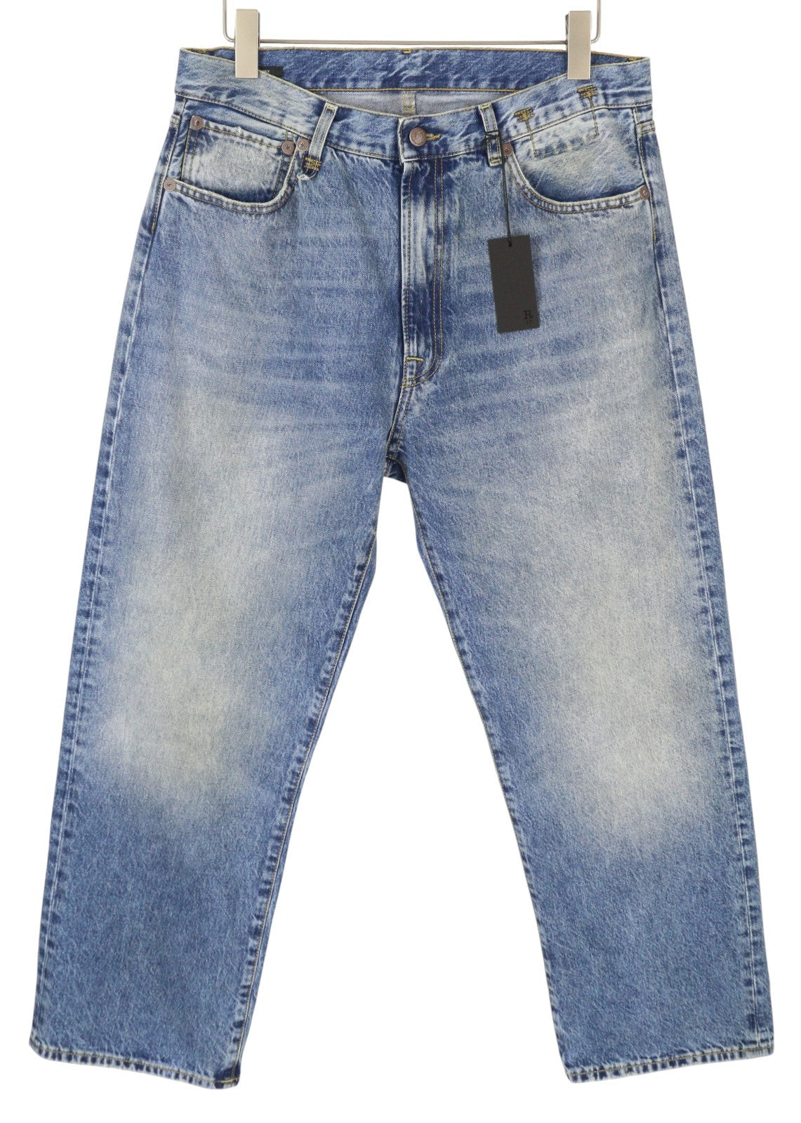 R13 Cuffed X-BF moteriški džinsai su rankogaliais, 31 Jasper tiesios kojos, ūsai, išblukusi mėlyna, užtrauktukas, FW25 