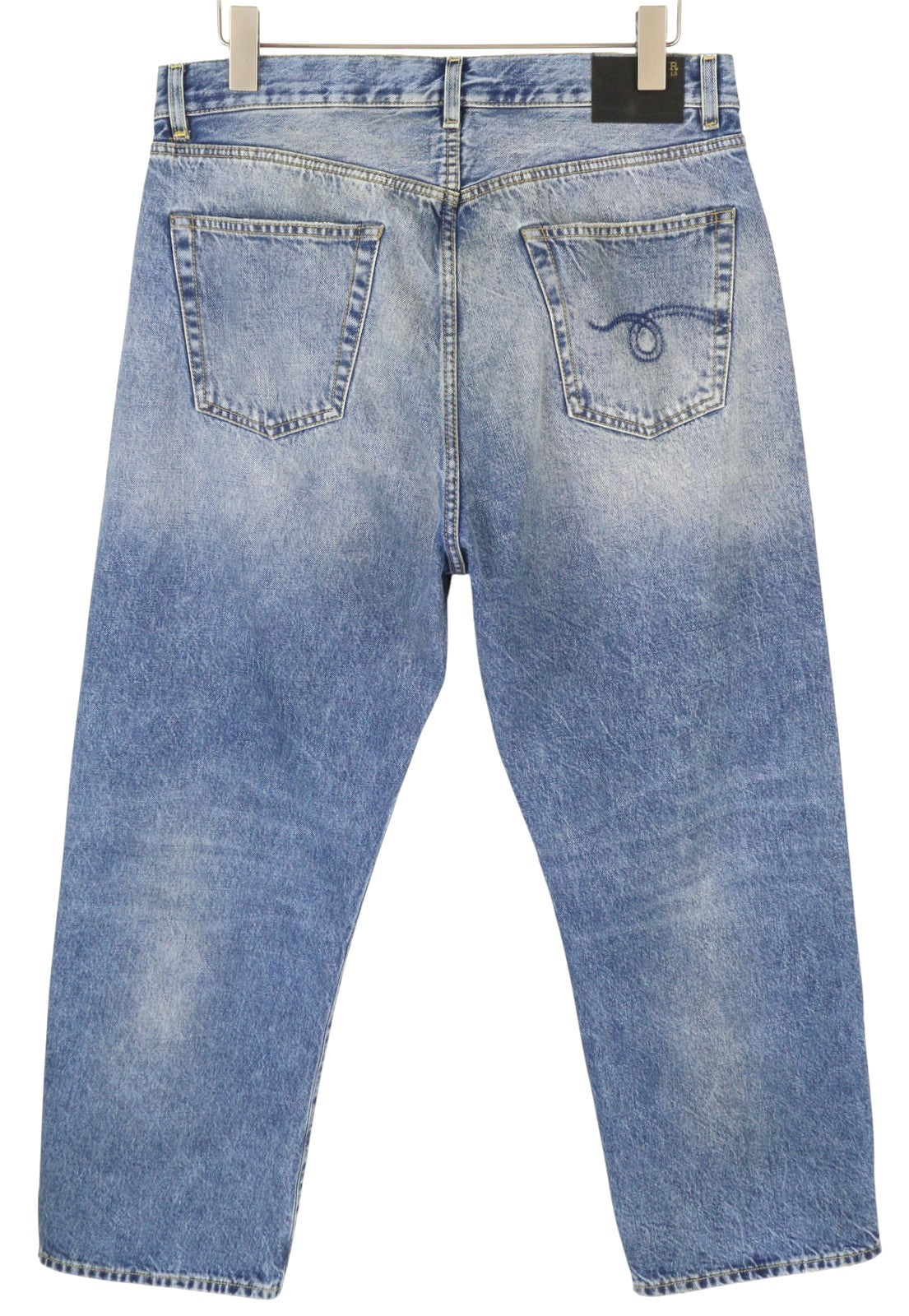 R13 Cuffed X-BF moteriški džinsai su rankogaliais, 31 Jasper tiesios kojos, ūsai, išblukusi mėlyna, užtrauktukas, FW25 