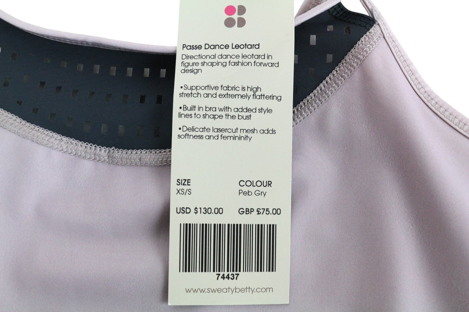 SWEATY BETTY Passe Women's Jumpsuit XS/S Grey Purple Stretch Dance Leotard