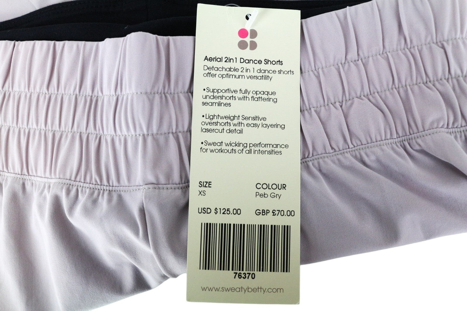 SWEATY BETTY Aerial moteriški šortai XS, violetiniai, tamprūs, lengvi, 2in1 šokių šortai 