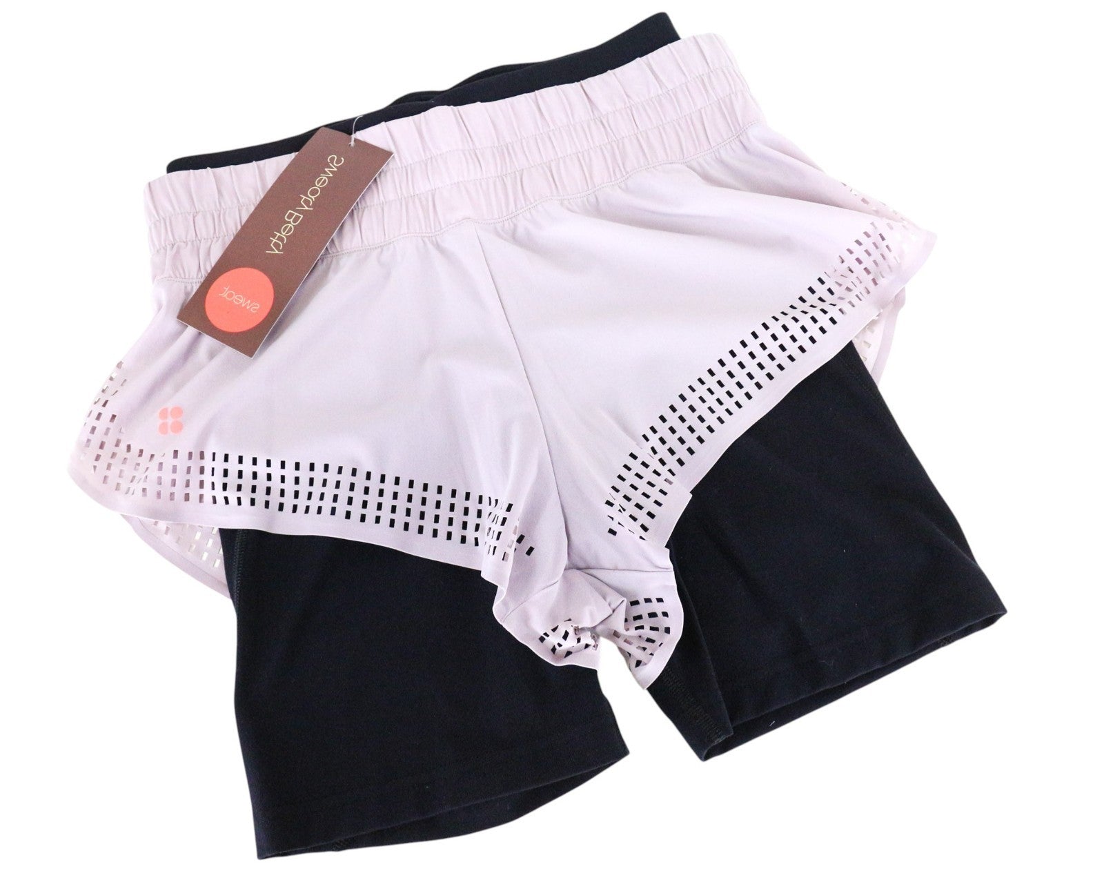 SWEATY BETTY Aerial moteriški šortai XS dydžio, violetiniai, lengvi, tamprūs, 2in1, šokių stiliaus 