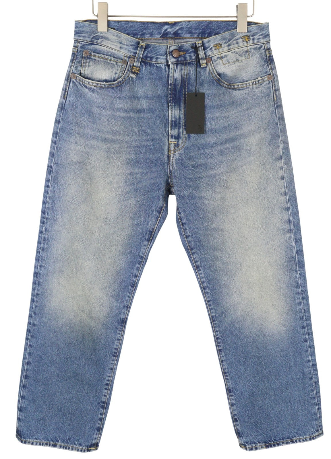 R13 Cuffed X-BF moteriški džinsai su rankogaliais, 28 Jasper Straight ūsai, išblukusi mėlyna spalva, užtrauktukas, FW25 