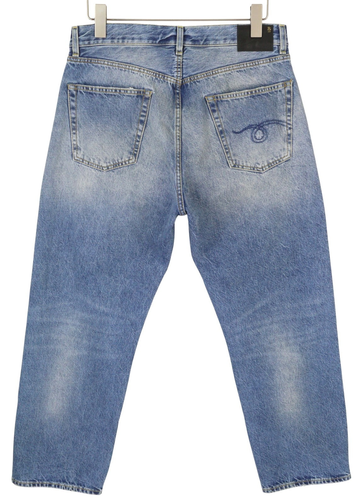 R13 Cuffed X-BF moteriški džinsai su rankogaliais, 28 Jasper Straight ūsai, išblukusi mėlyna spalva, užtrauktukas, FW25 