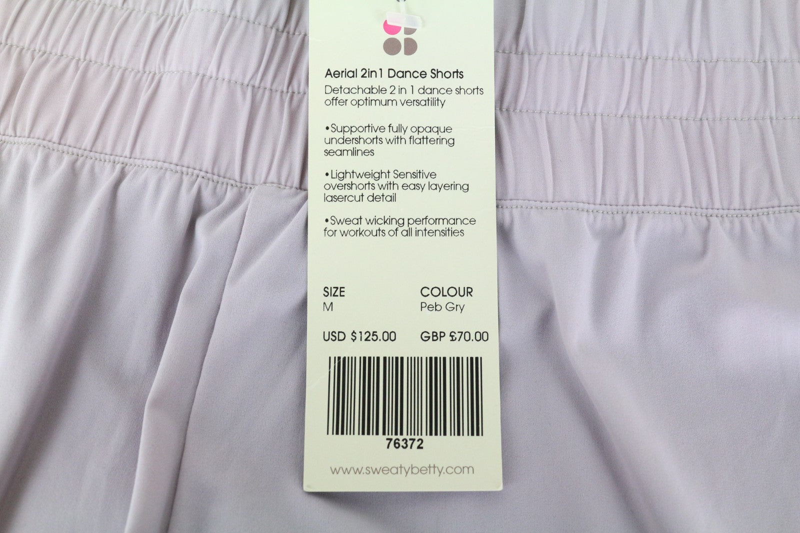 SWEATY BETTY Aerial moteriški šortai M violetiniai, tamprūs, šokių 2in1, lengvi 