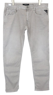REPLAY Anbass Men's Jeans W38 L32 Grey Slim Stretch Washed Denim Casual Fit