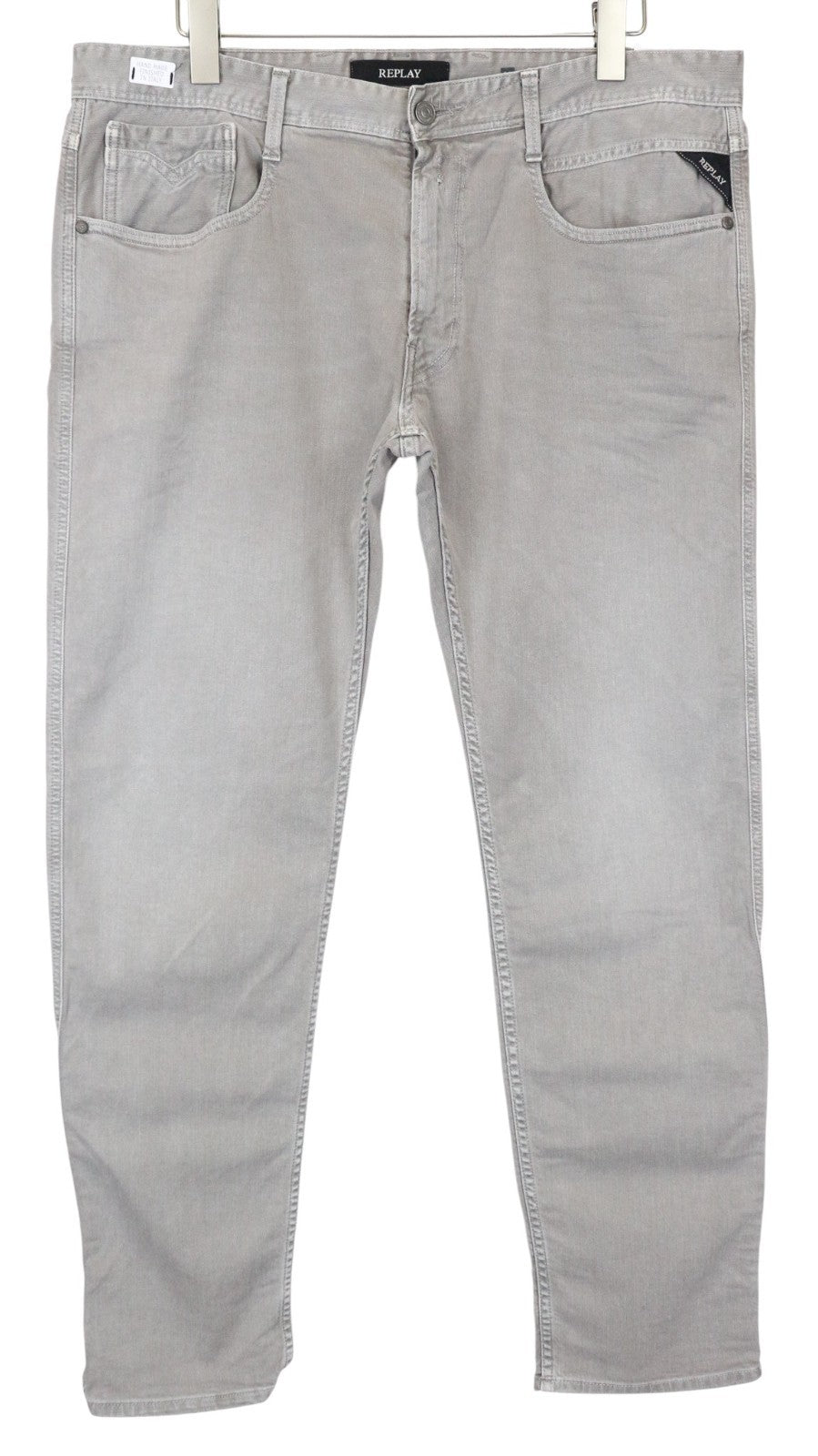 REPLAY Anbass Men's Jeans W38 L32 Grey Slim Stretch Washed Denim Casual Fit