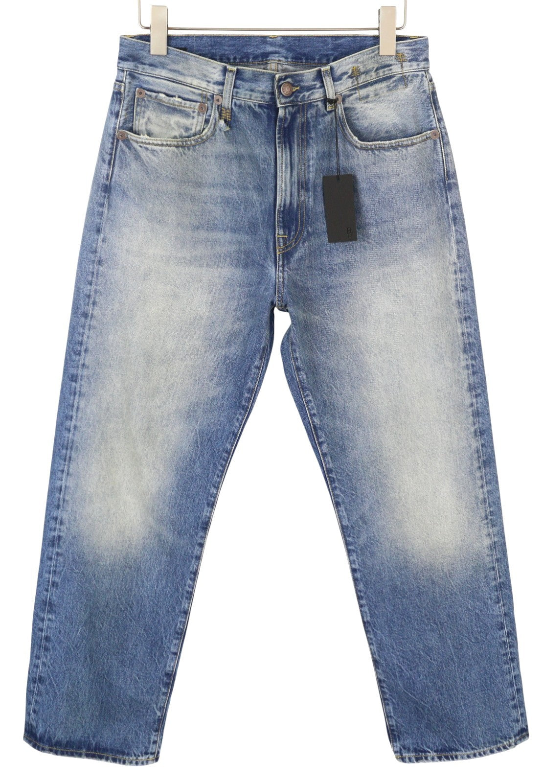 R13 Cuffed X-BF moteriški džinsai su rankogaliais 27 Jasper Straight Fit Ūsai Išblukusi mėlyna PF25 