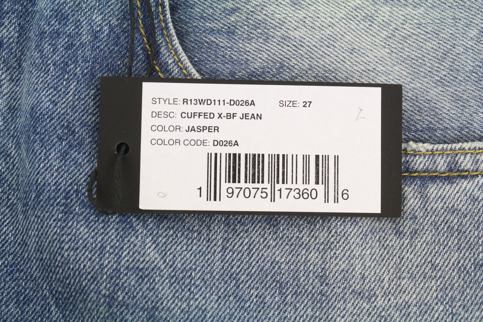 R13 Cuffed X-BF moteriški džinsai su rankogaliais 27 Jasper Straight Fit Ūsai Išblukusi mėlyna PF25 