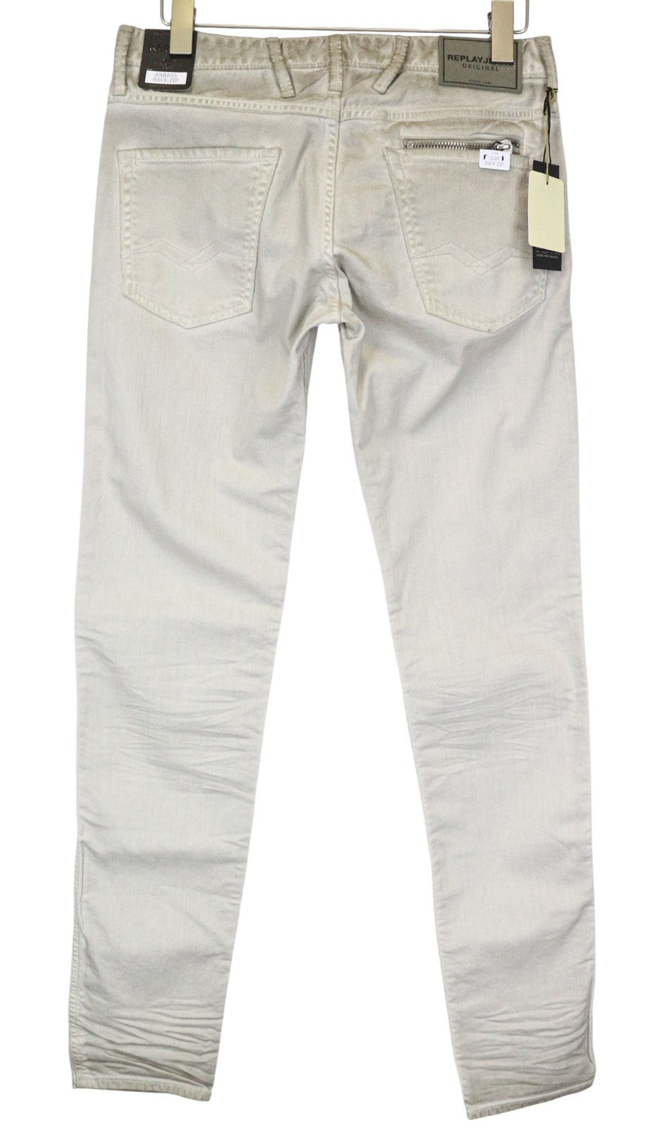 REPLAY Anbass vyriški džinsai W30 L34 pilki, ploni, tamprūs, sendinto skalbimo medvilniniai džinsai