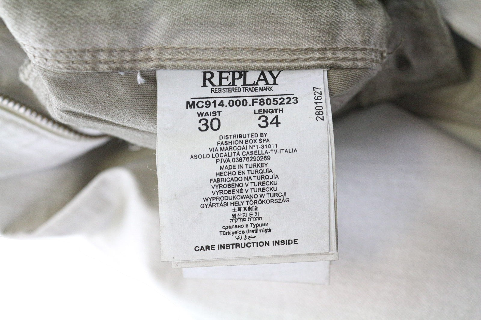 REPLAY Anbass vyriški džinsai W30 L34 pilki, ploni, tamprūs, sendinto skalbimo medvilniniai džinsai