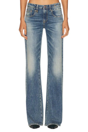 R13 berniukiški platėjantys moteriški džinsai 25 Kelly tamprūs, žemo liemens, ūsai, išblukusi mėlyna spalva PF25 