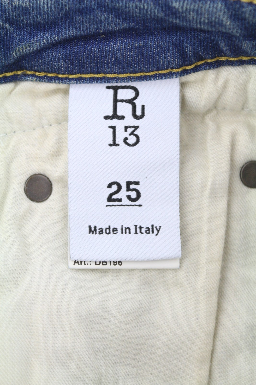 R13 berniukiški platėjantys moteriški džinsai 25 Kelly tamprūs, žemo liemens, ūsai, išblukusi mėlyna spalva PF25 