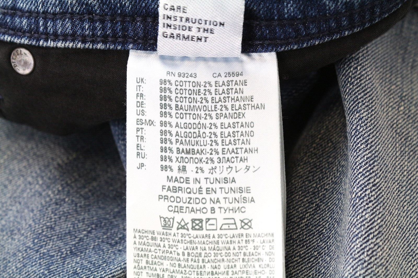 DIESEL Tepphar 084VI vyriški džinsai W30 L32 Slim Carrot Fit mėlyni skalbti tamprūs džinsai 