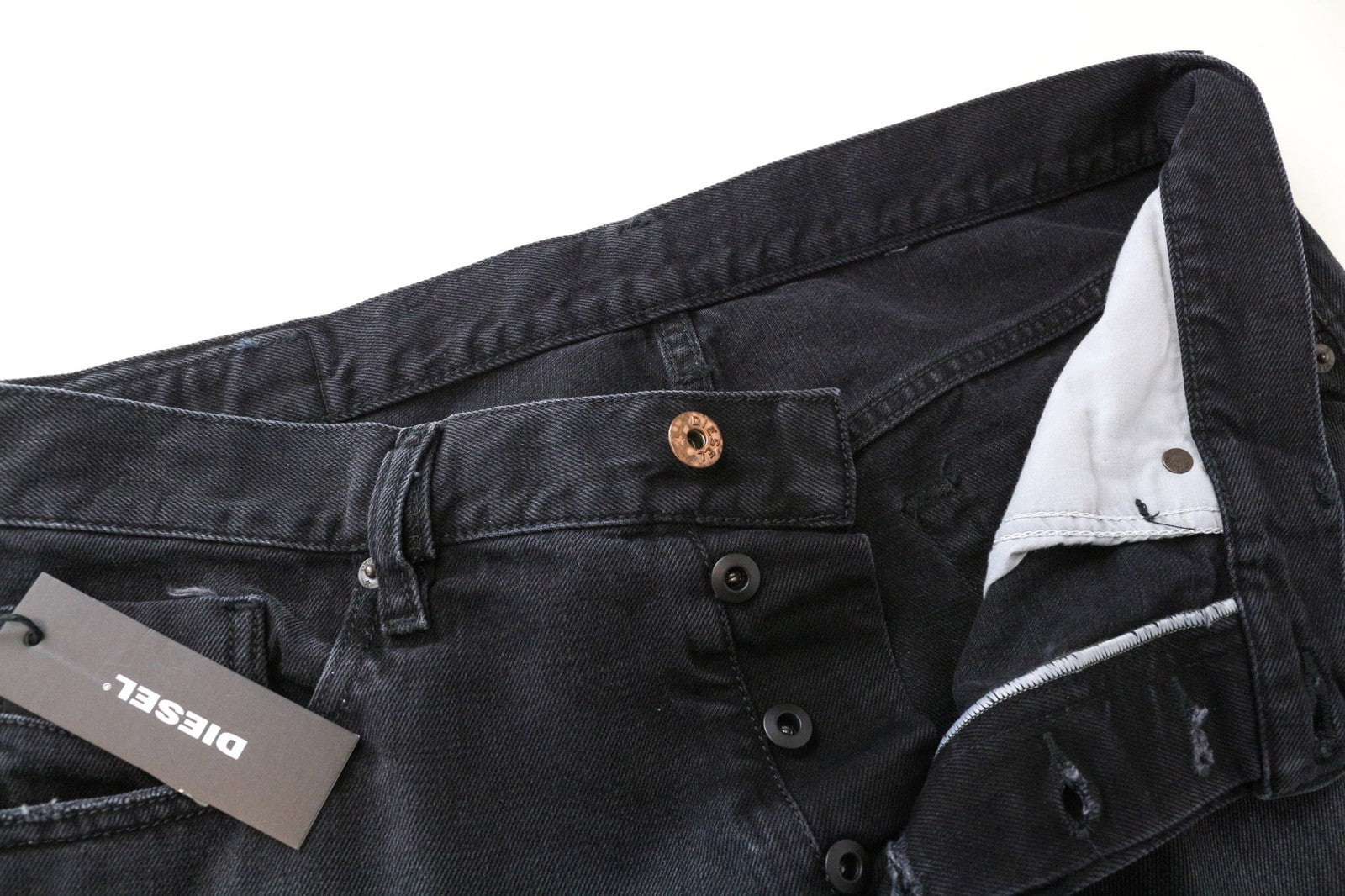 DIESEL Mharky 083AK Men's Jeans W34 Slim Black Washed 5-Pocket Cotton Casual