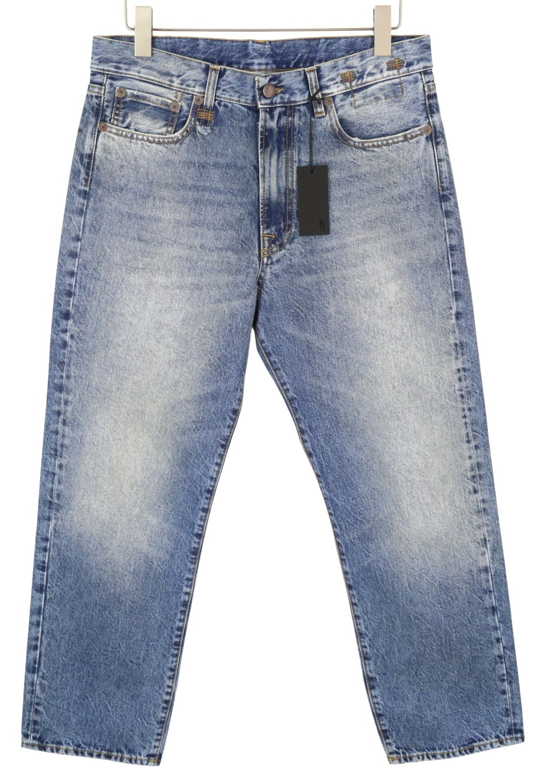 R13 Boyfriend moteriški džinsai 28 Jasper tiesūs trumpi ūsai išblukusi mėlyna PF25 