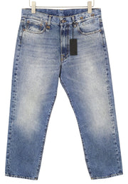 R13 Boyfriend moteriški džinsai 28 Jasper tiesūs trumpi ūsai išblukusi mėlyna PF25 