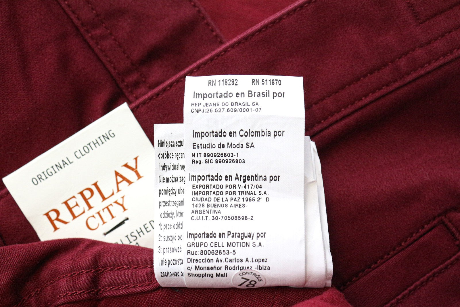 REPLAY Tom vyriškos kelnės W33 L30 plokščiu priekiu raudonos medvilninės tamprios laisvalaikio kelnės 