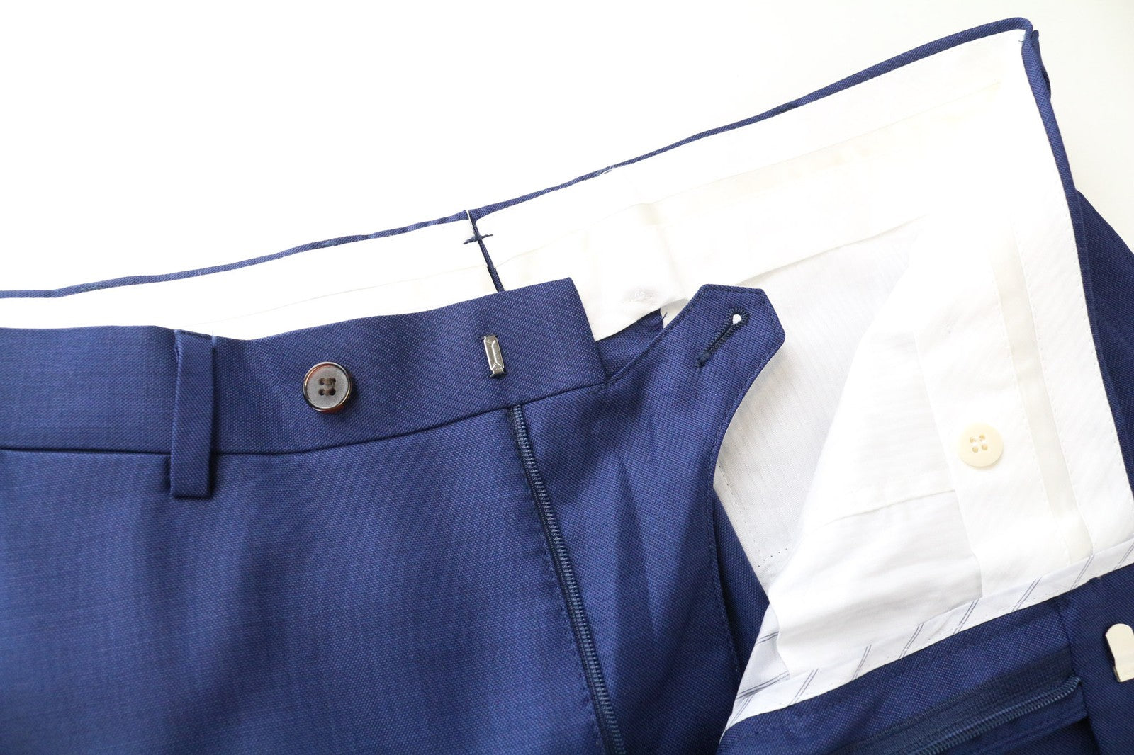 SUITSUPPLY Brescia vyriškos kelnės UK40L klostuotos mėlynos vilnonės klasikinės kelnės su pamušalu 