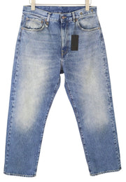 R13 Cuffed X-BF moteriški džinsai su rankogaliais 28 Jasper tiesaus kirpimo blukintos mėlynos spalvos džinsinis kelnės su užtrauktuku PF25 