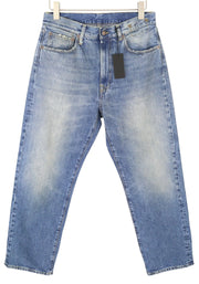 R13 Cuffed X-BF moteriški džinsai su rankogaliais 27 Jasper tiesaus kirpimo blukintos mėlynos spalvos džinsinis kelnės su užtrauktuku PF25 