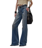 R13 Charlotte moteriški džinsai 28 Merrin mėlyni aukšta juostele, platėjančiomis klešnėmis, išblukintos PF25 RRP795 