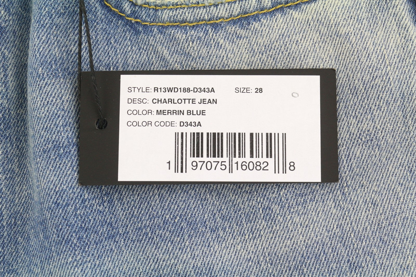 R13 Charlotte moteriški džinsai 28 Merrin mėlyni aukšta juostele, platėjančiomis klešnėmis, išblukintos PF25 RRP795 