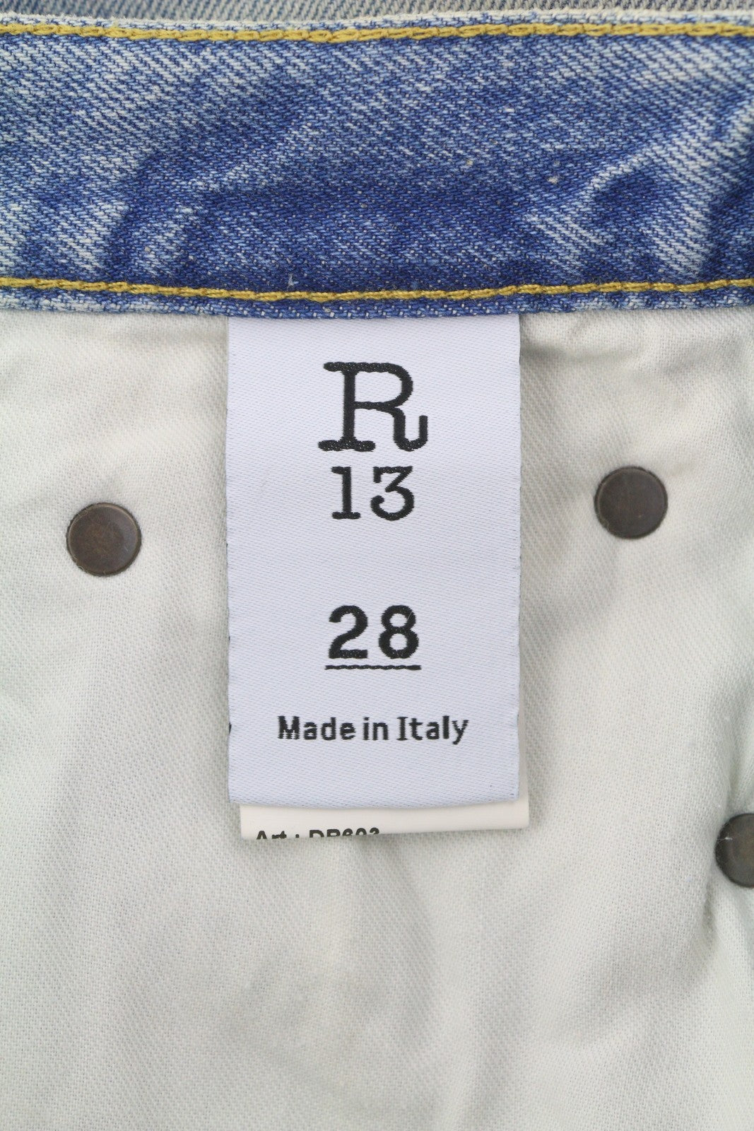 R13 Charlotte moteriški džinsai 28 Merrin mėlyni aukšta juostele, platėjančiomis klešnėmis, išblukintos PF25 RRP795 