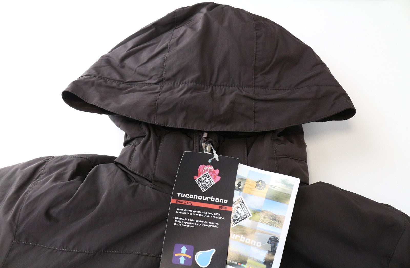 TUCANO URBANO WSP moteriška striukė IT44 ruda, su užtrauktuku ir gobtuvu, atspari vandeniui, motociklams 