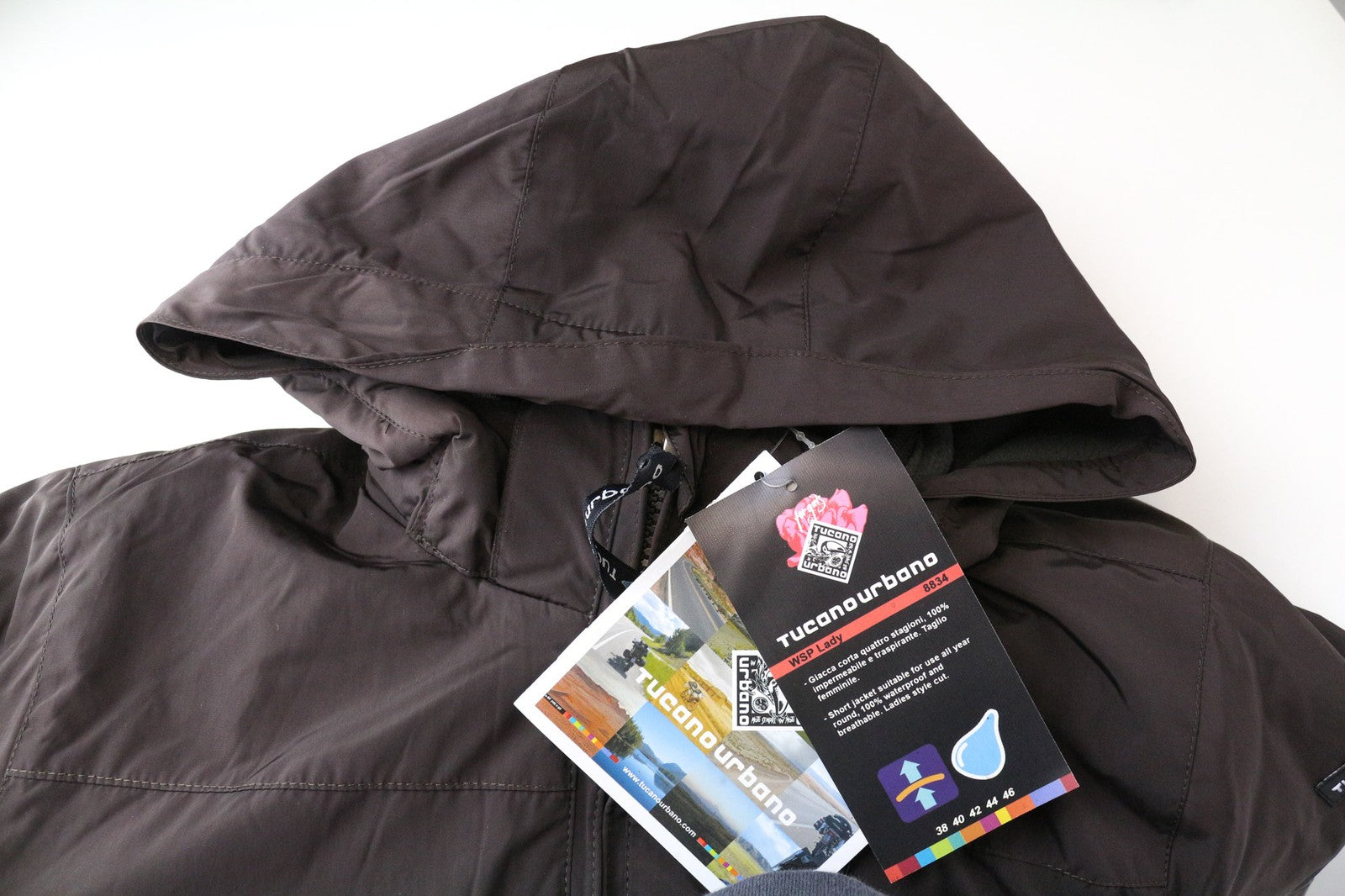 TUCANO URBANO WSP moteriška moteriška striukė IT42 ruda motociklininko striukė su gobtuvu ir vandeniui atspariu užtrauktuku