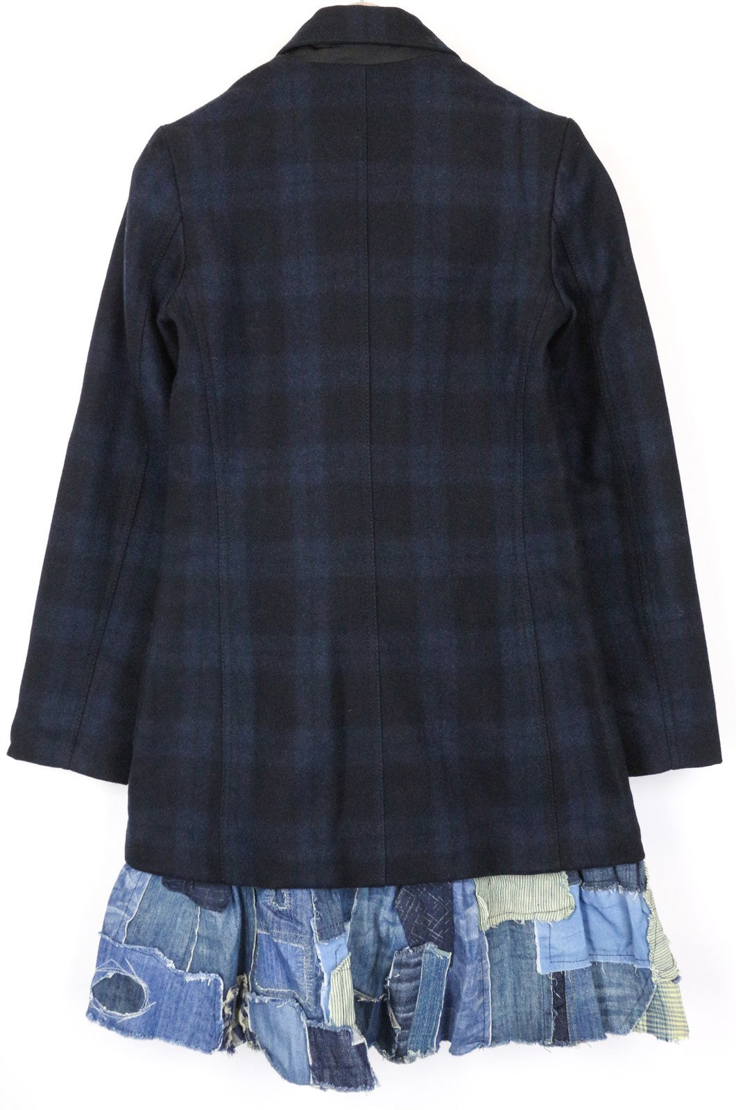 DESIGUAL moteriškas paltas IT40 tamsiai mėlynas languotas vilnos ir medvilnės mišinio vieneilis paltas 