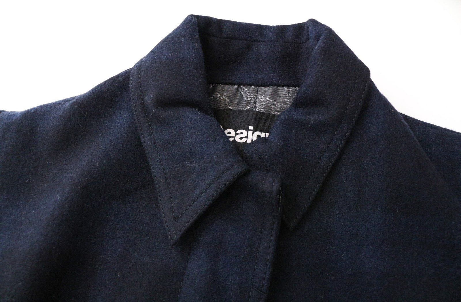 DESIGUAL moteriškas paltas IT40 tamsiai mėlynas languotas vilnos ir medvilnės mišinio vieneilis paltas 