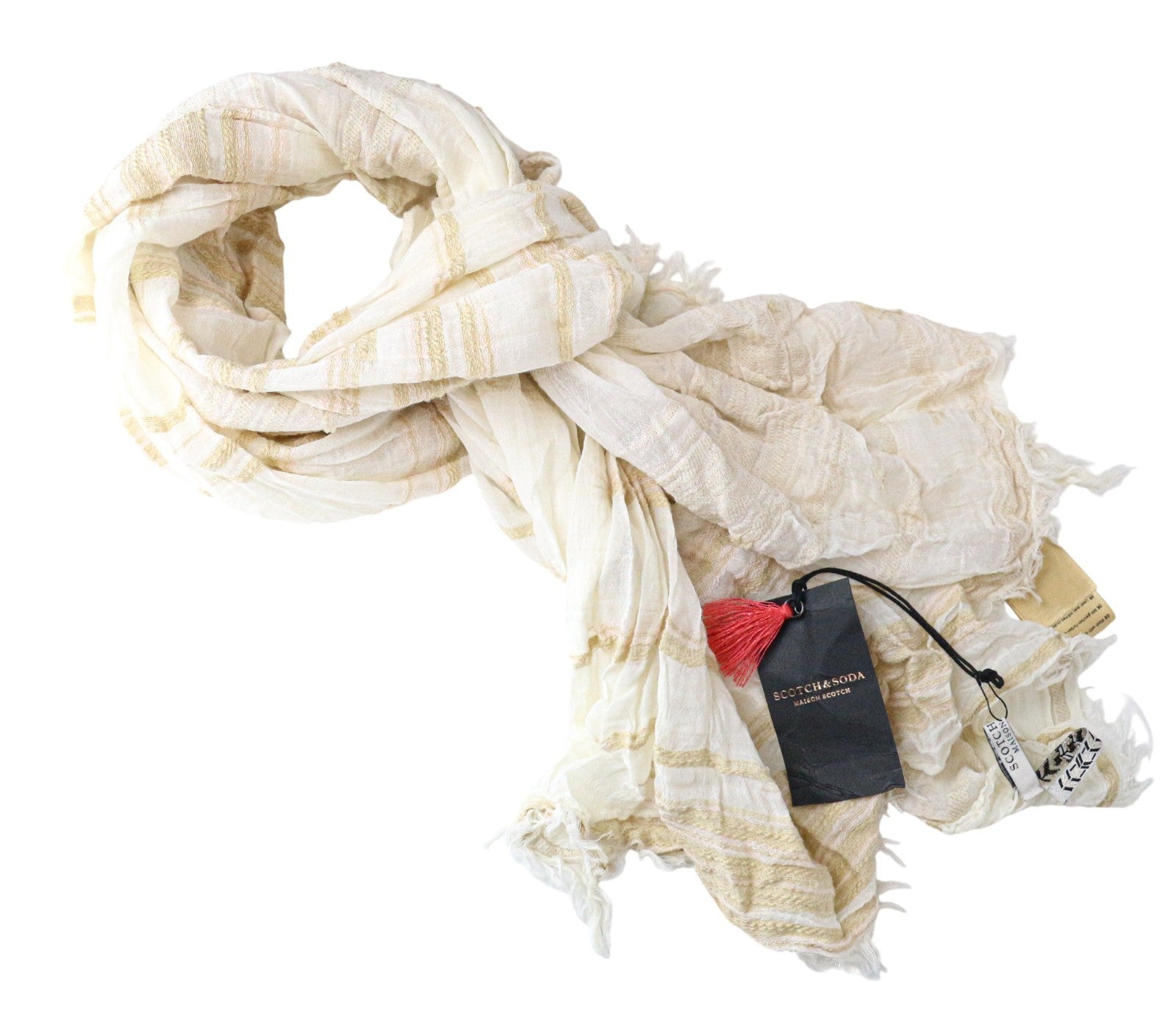 MAISON SCOTCH moteriškas šalikas OS smėlio spalvos medvilnės mišinio vasarinis, lengvas, laisvalaikio stiliaus 