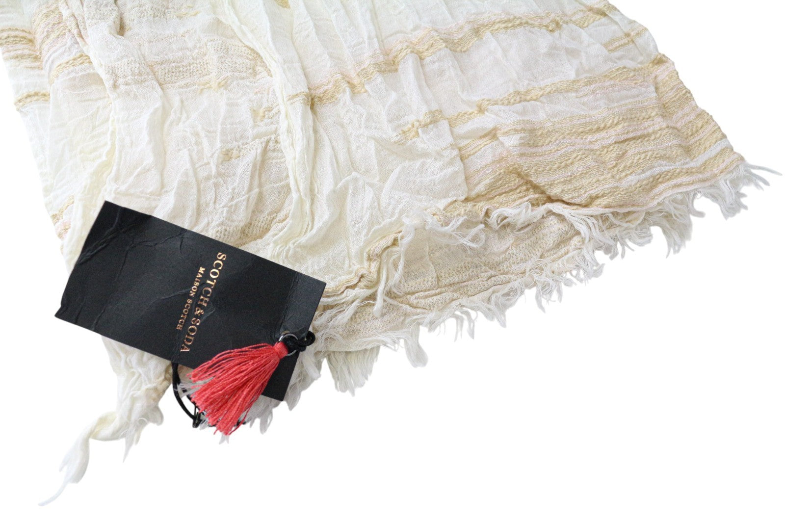 MAISON SCOTCH moteriškas šalikas OS smėlio spalvos medvilnės mišinio vasarinis, lengvas, laisvalaikio stiliaus 