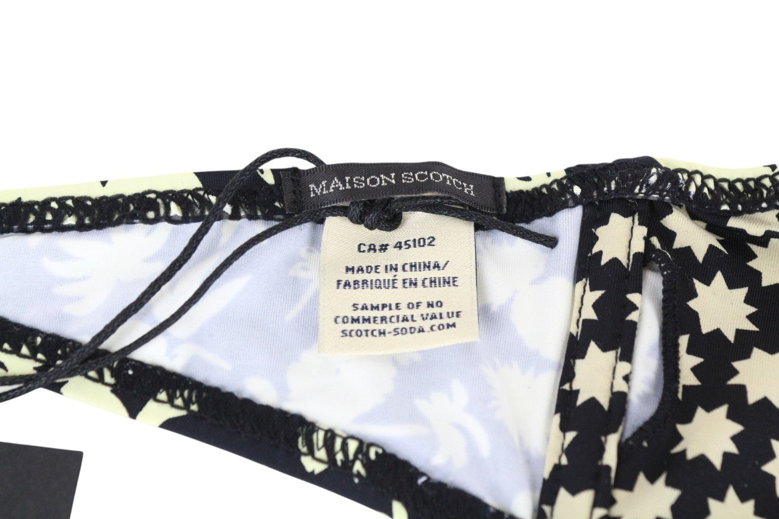 MAISON SCOTCH Women's Bikini Top XS/S Black Pattern Twisted Bandeau Swimwear