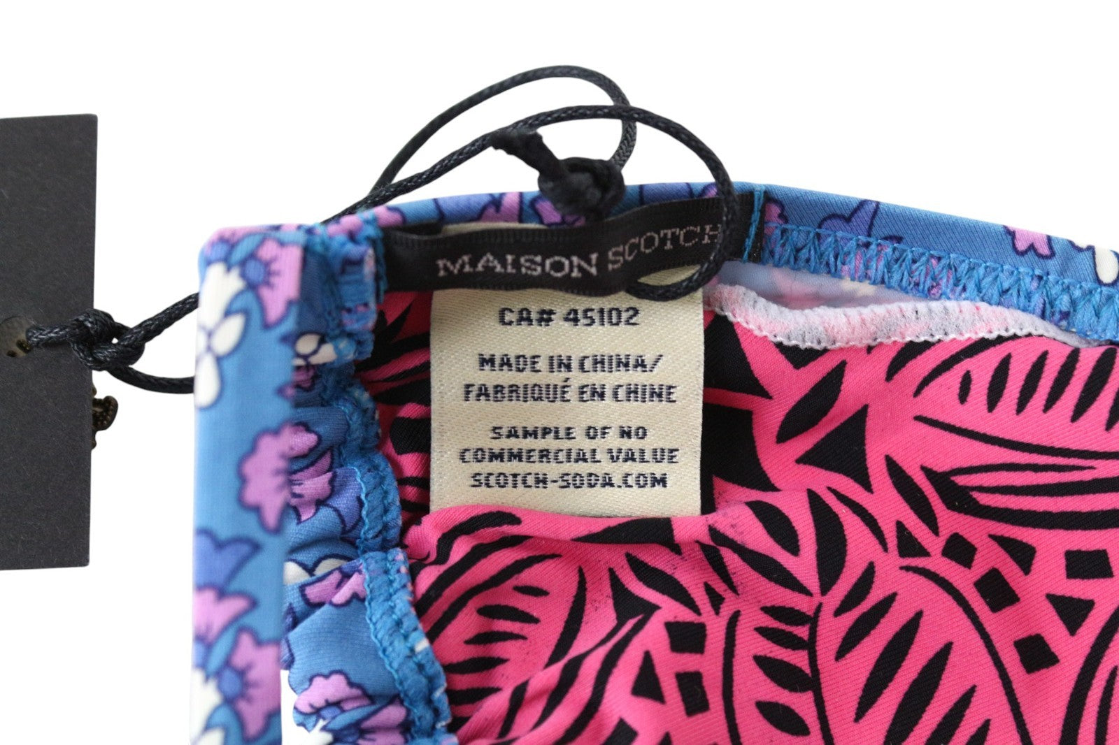 MAISON SCOTCH Women's Swim Top XS/S Blue Pattern Triangle Tied Bikini Swim