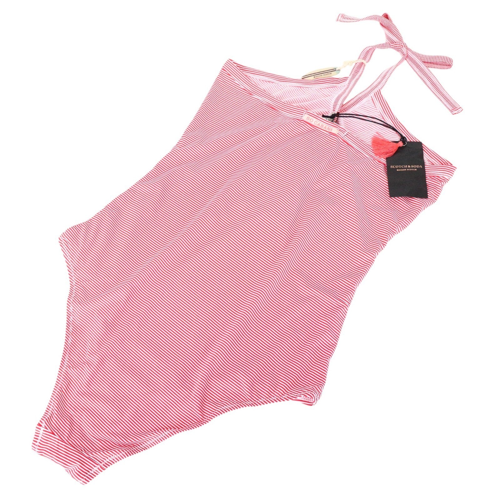 MAISON SCOTCH moteriškas vientisas maudymosi kostiumėlis S raudonas baltas dryžuotas su petnešėlėmis 