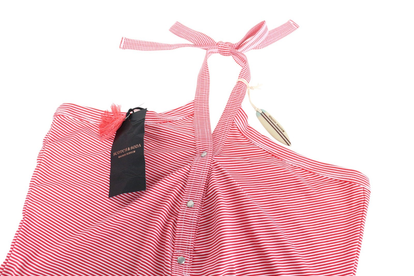 MAISON SCOTCH moteriškas vientisas maudymosi kostiumėlis S raudonas baltas dryžuotas su petnešėlėmis 