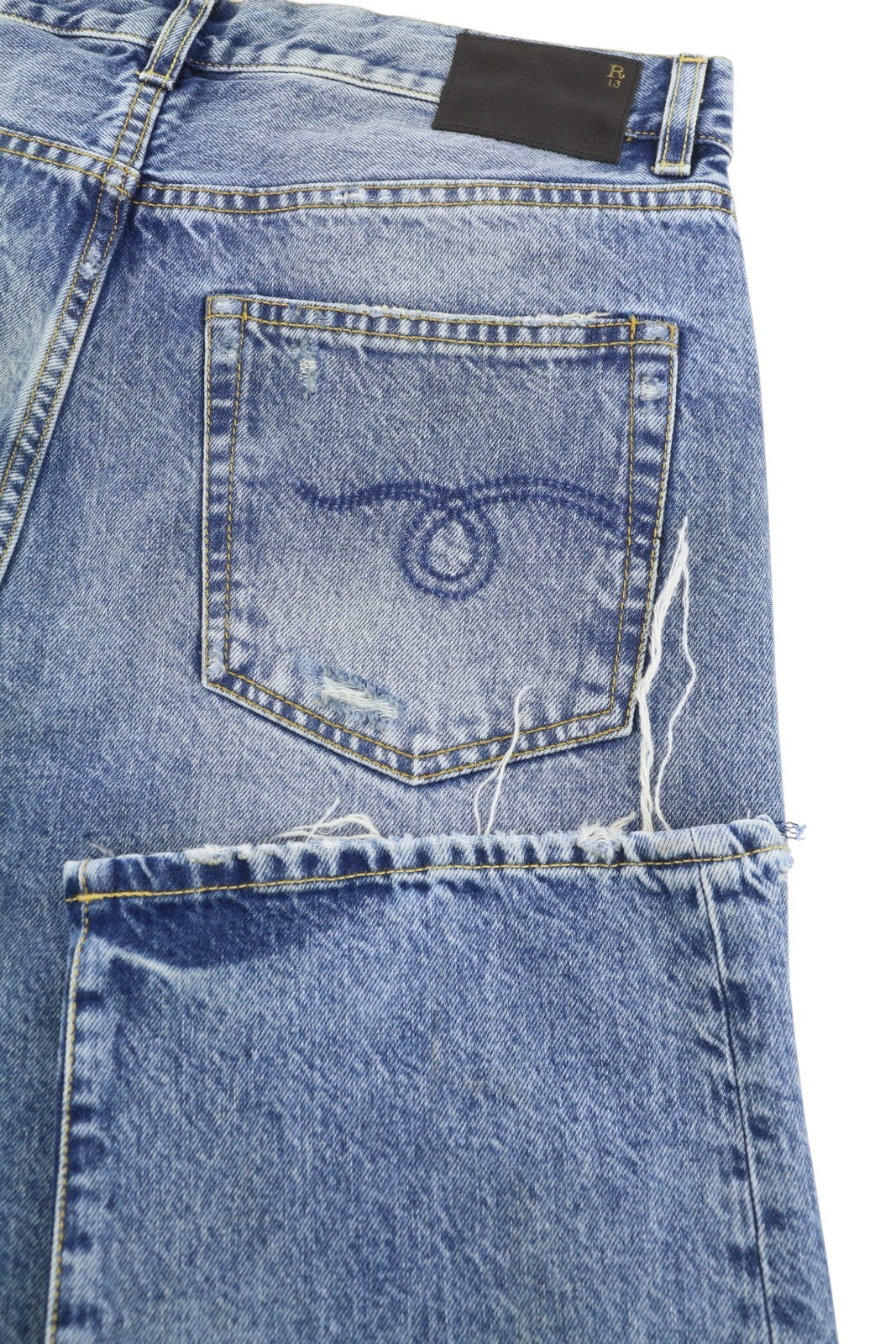 R13 Boyfriend moteriški džinsai 28 Bain W Rips Distress Cropped Faded PS25 RRP599 