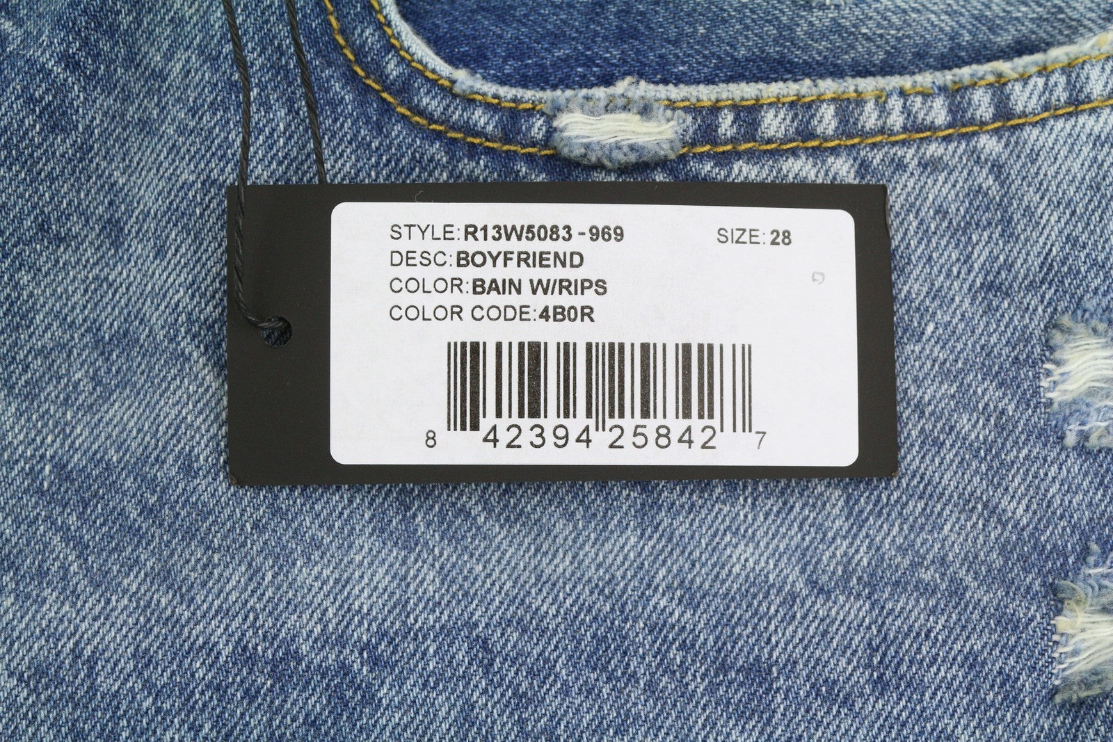 R13 Boyfriend moteriški džinsai 28 Bain W Rips Distress Cropped Faded PS25 RRP599 