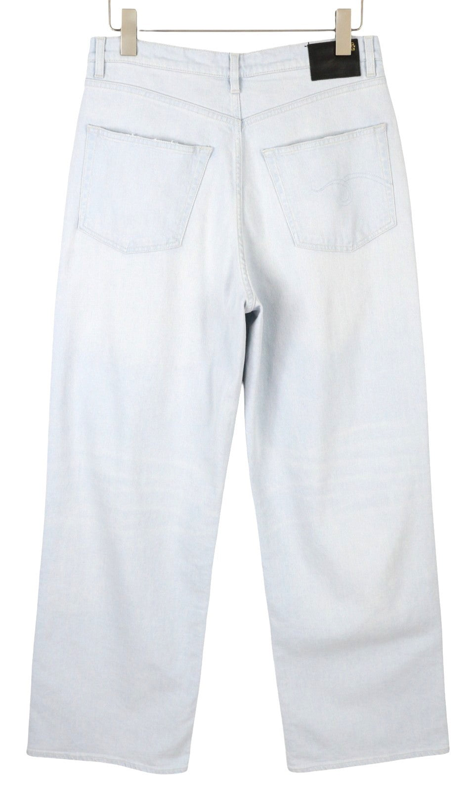 R13 Damon klostuoti mėlyni moteriški džinsai 27 išblukintos mėlynos spalvos, tamprūs, plačios klešnės, SS25 RRP860 