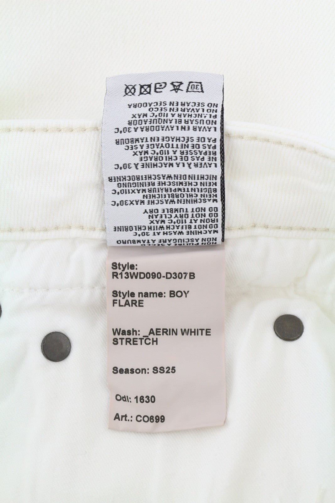 R13 Boy Flare Women Jeans 25 Aerin White Stretch Bootcut Fit Zip Fly Light SS25