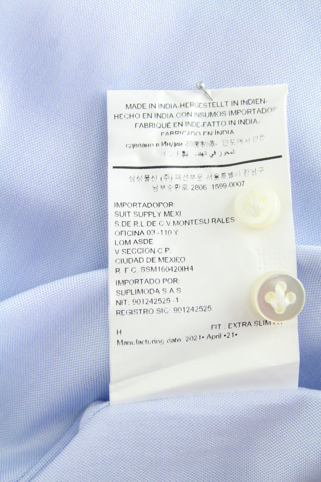 SUITSUPPLY Men's Formal Shirt 43/17 Blue Cotton Extra Slim Fit Classic Pure Slim