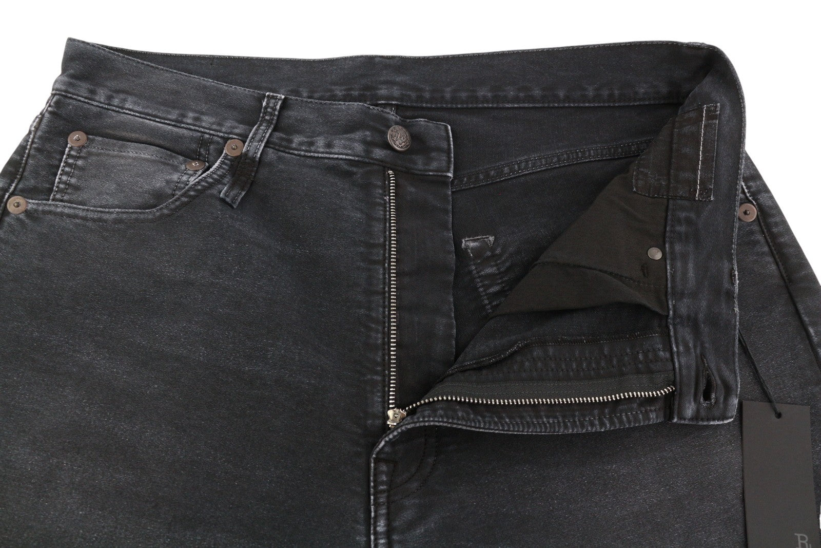 R13 X-BF moteriški džinsai, 30 dydžio, juodi, dažyti moleskino imitacijos, išblukinti, trumpinti iki kulkšnies, FW25 