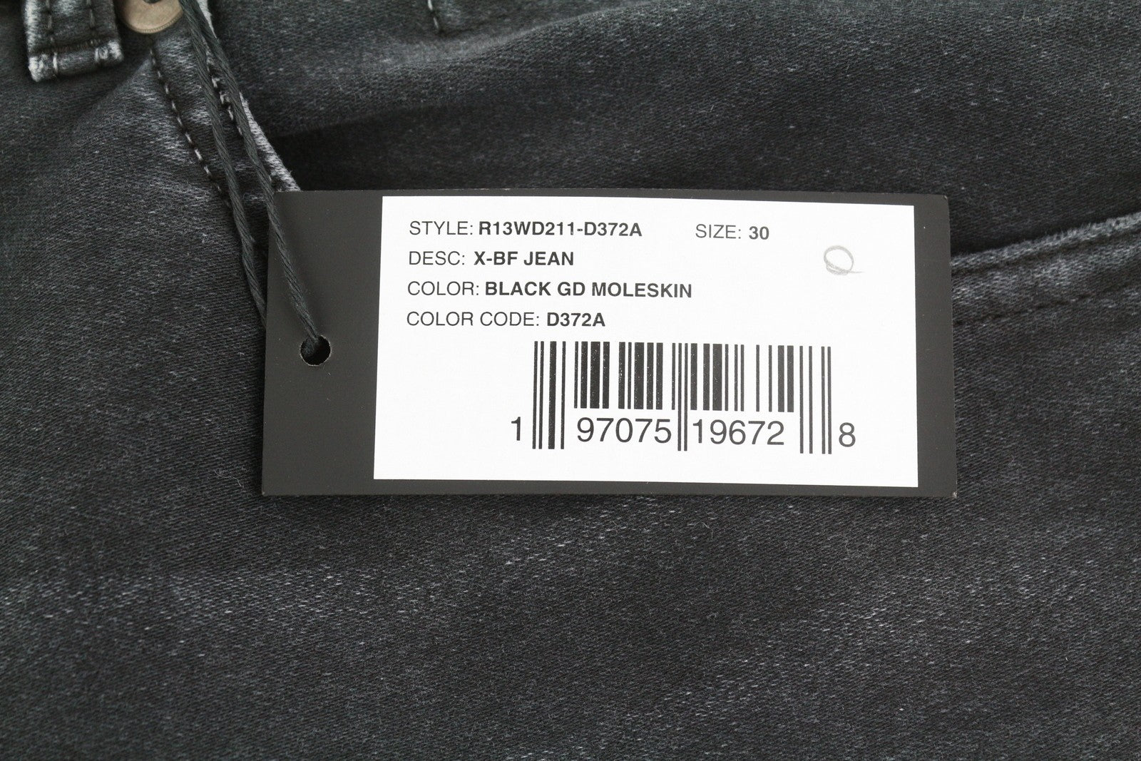 R13 X-BF moteriški džinsai, 30 dydžio, juodi, dažyti moleskino imitacijos, išblukinti, trumpinti iki kulkšnies, FW25 