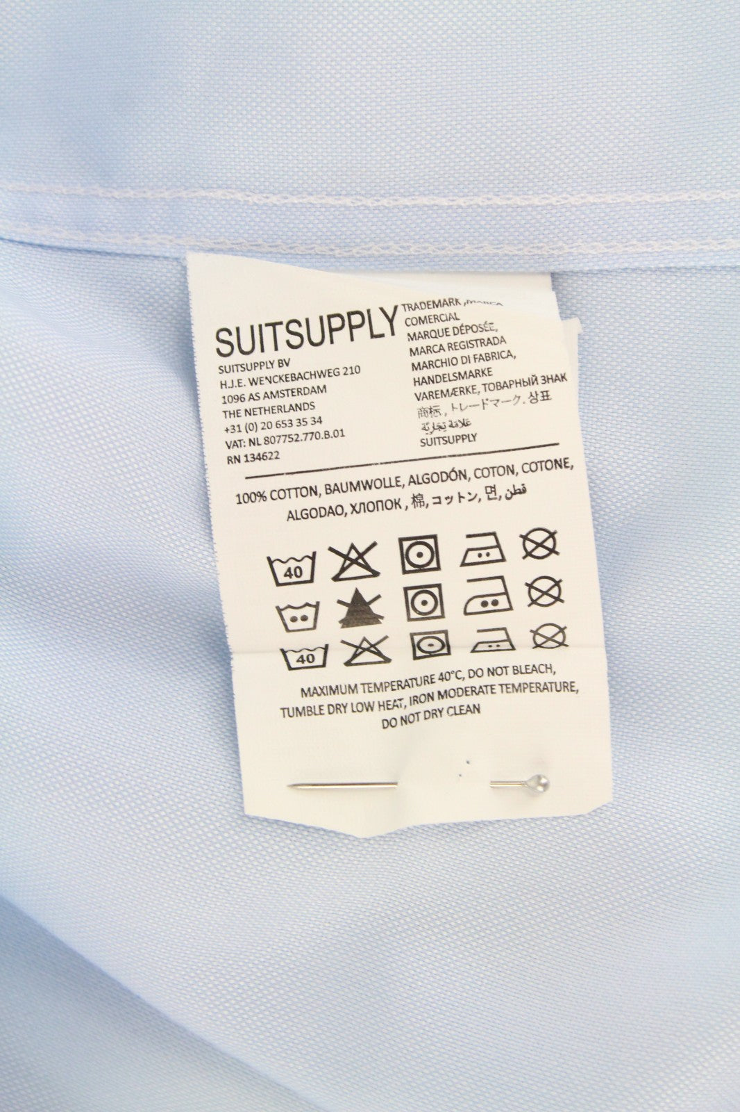 SUITSUPPLY Men's Formal Shirt 35/13.5 Slim Fit Blue Cotton Formal Classic Button