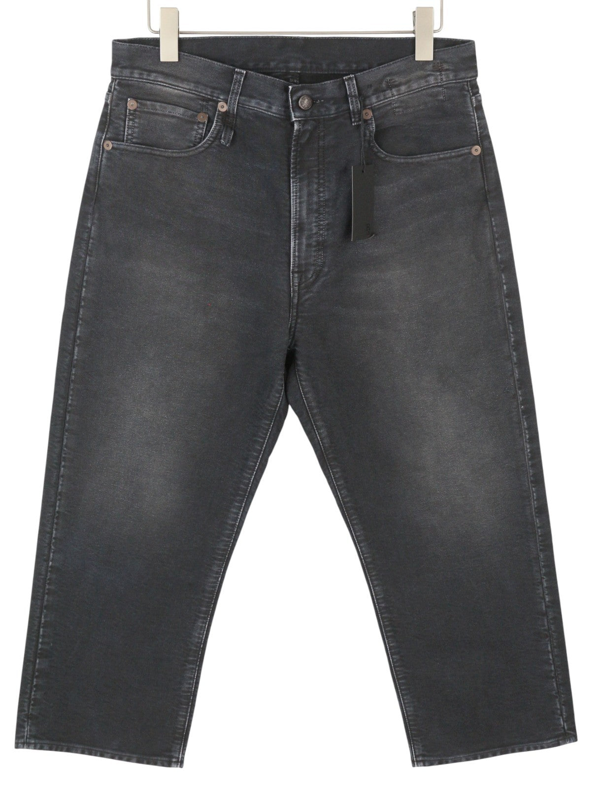 R13 X-BF moteriški džinsai, 29, juodi, dažyti moleskino imitacijos, išblukinti, trumpinti iki kulkšnies, FW25 