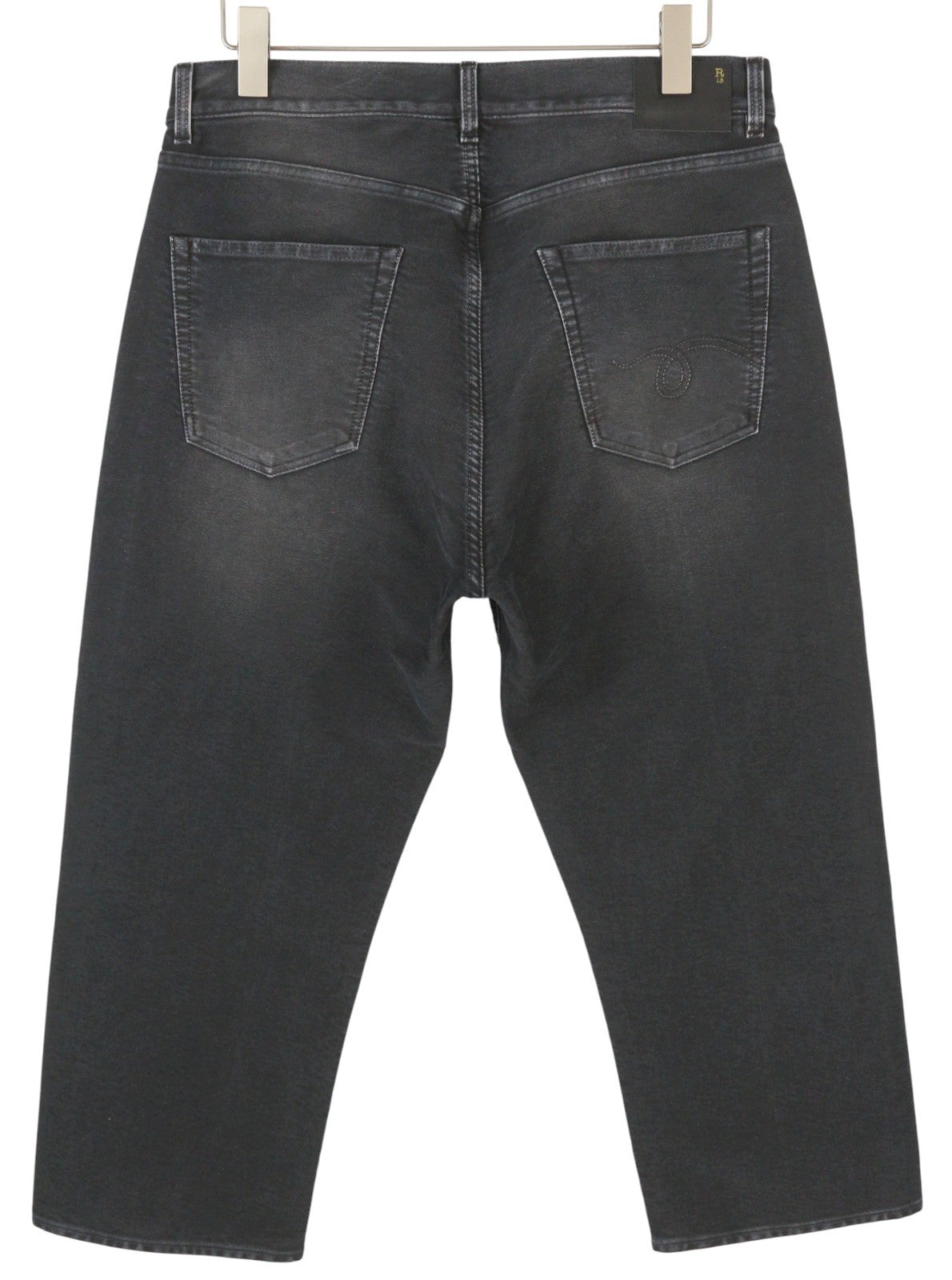 R13 X-BF moteriški džinsai, 29, juodi, dažyti moleskino imitacijos, išblukinti, trumpinti iki kulkšnies, FW25 