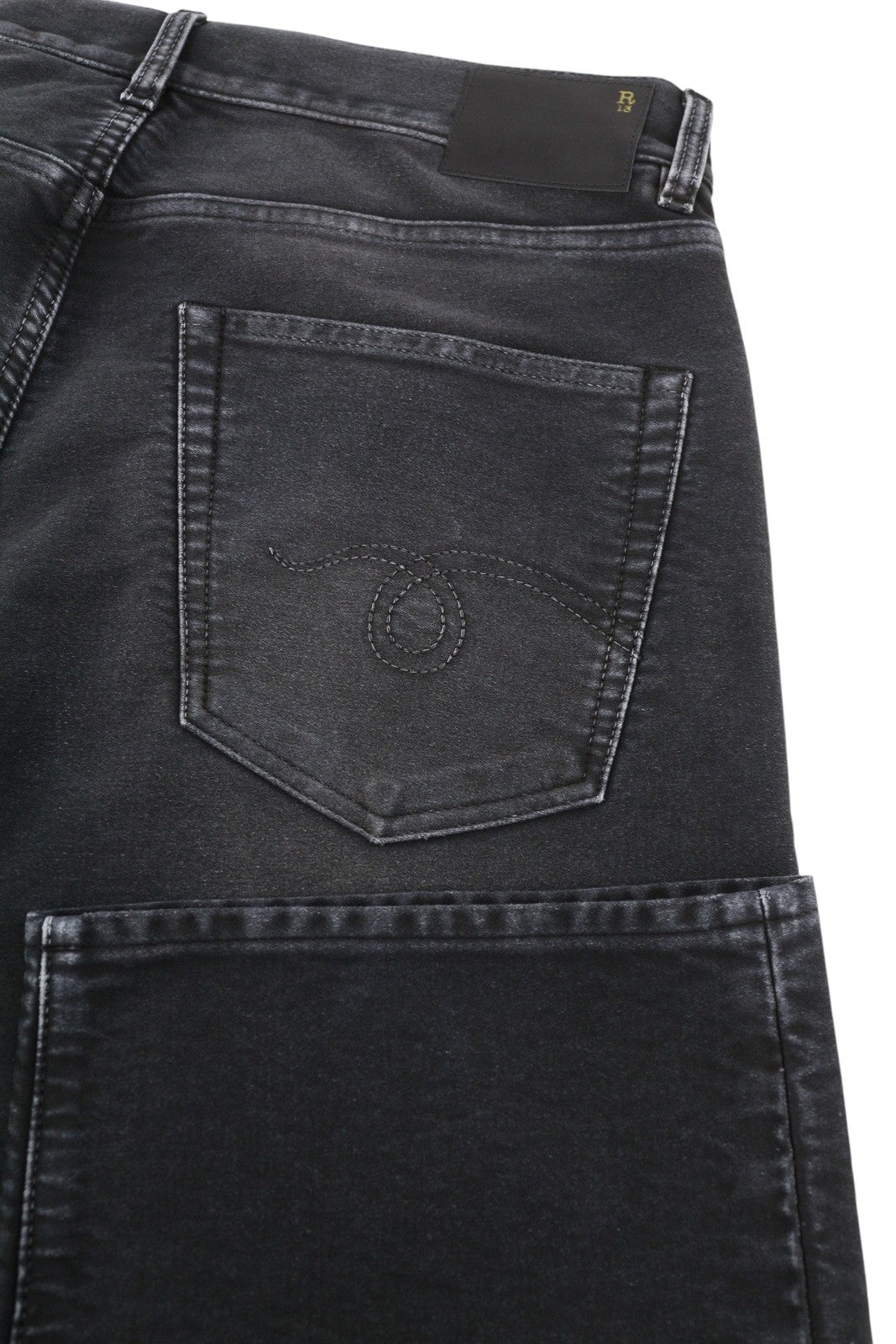 R13 X-BF moteriški džinsai, 29, juodi, dažyti moleskino imitacijos, išblukinti, trumpinti iki kulkšnies, FW25 